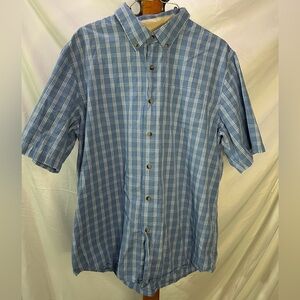 Wrangler Authentics Men's Blue Plaid Checkered Short Sleeve Shirt, Cotton, Sz L
